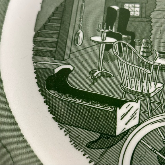 Colonial Homestead By Royal Platter Cake Plate Green Pioneer Cottage Cabin Scene - Picture 5 of 10